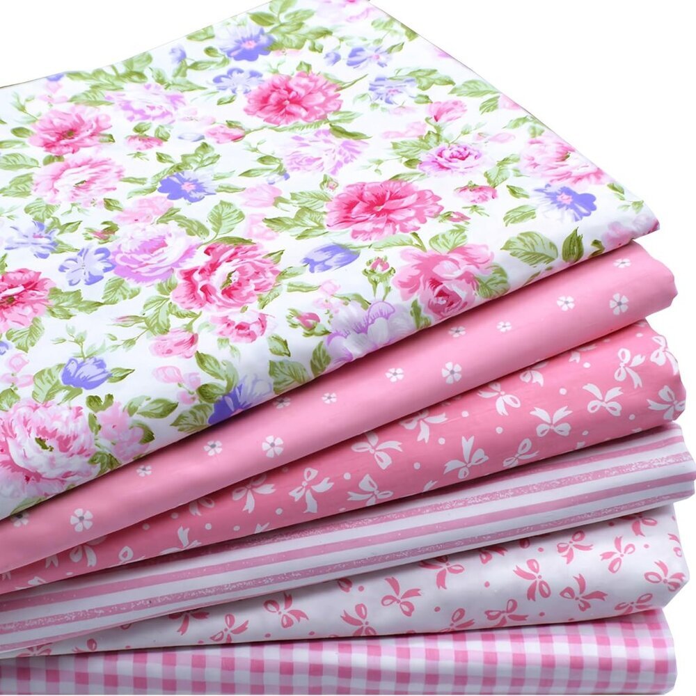 Pink Cotton Fat Quarters Fabric Bundles for Quilting and Sewing Projects, 6 Pack